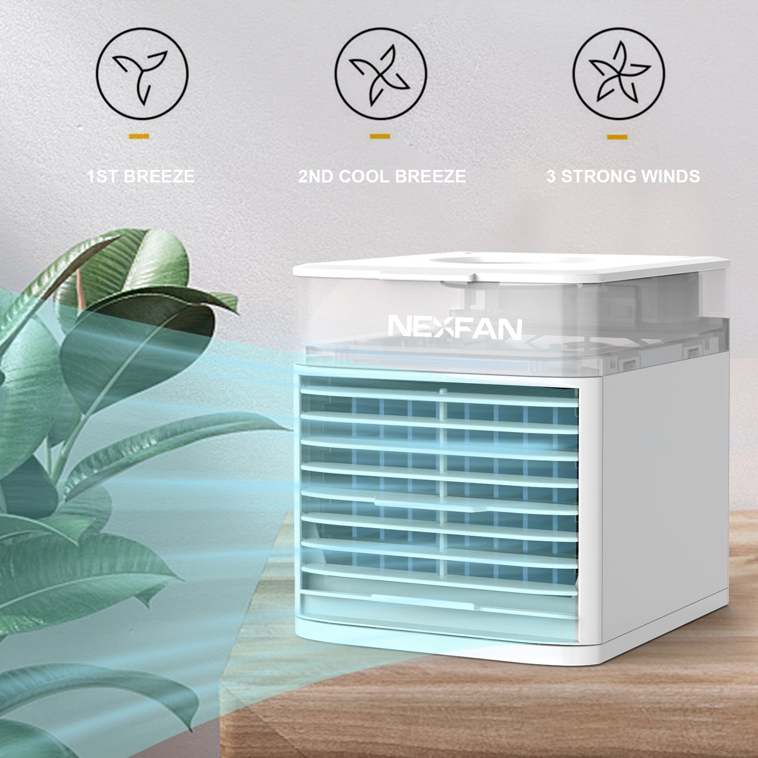 Nexfan Ultra Air Cooler with UV technology, showcasing its compact design and water tank.