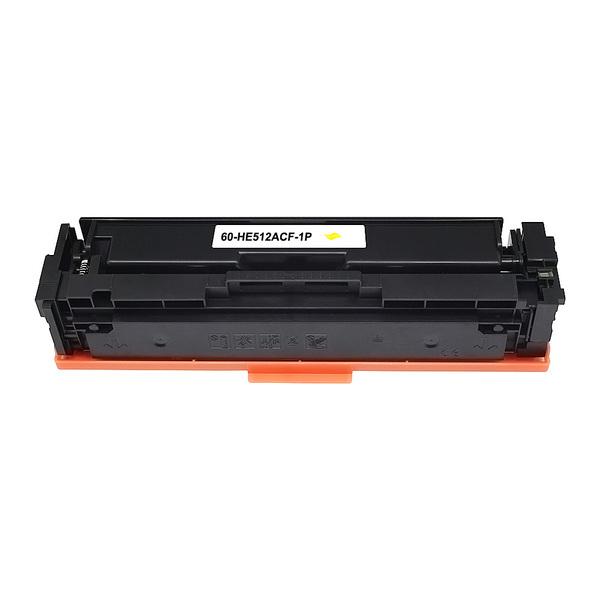 Non Genuine Yellow Premium Generic Toner cartridge, designed as a replacement for CF512A, showcasing vibrant yellow color and sleek design.