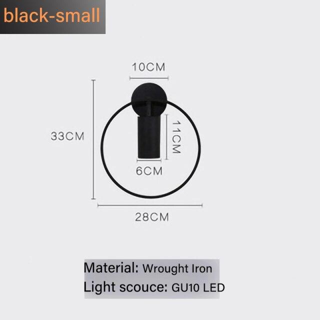 Nordic Minimalism GU10 LED wall lamp in black and gold, showcasing its sleek design and round shade, perfect for indoor lighting.