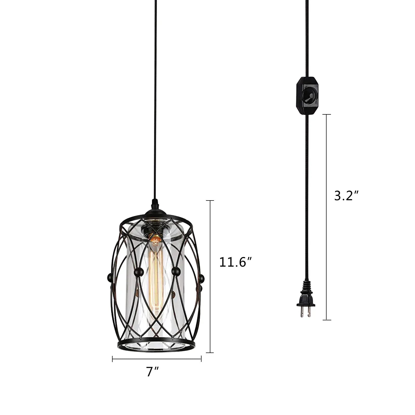 Nordic Minimalist Rustic Industrial Pendant Lamp with black iron cage design, perfect for kitchens and living spaces.