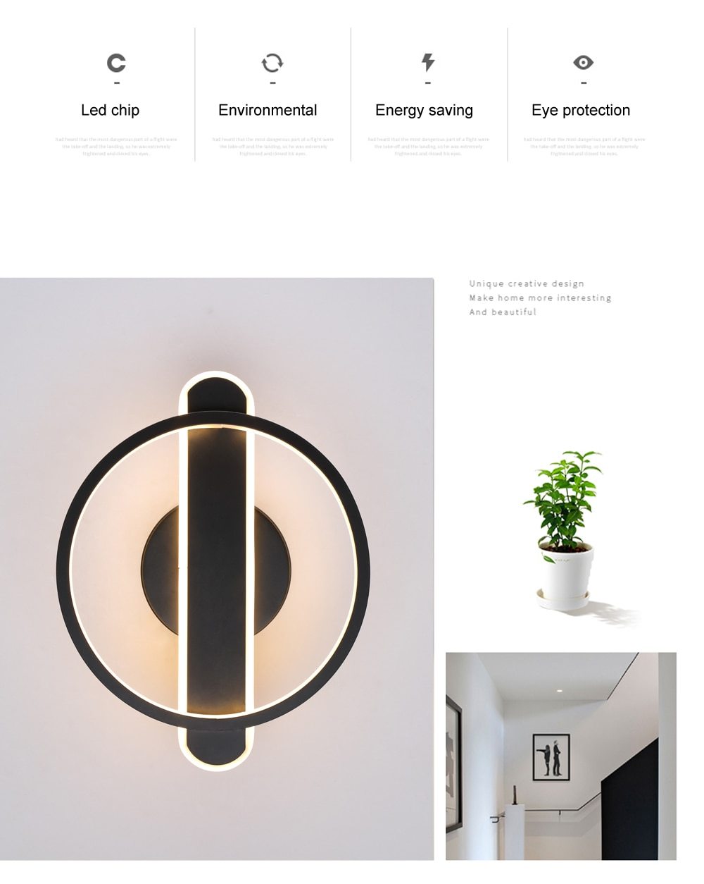 Nordic Minimalist LED Wall Lamp in black and white, showcasing modern design for living room and bedroom lighting.