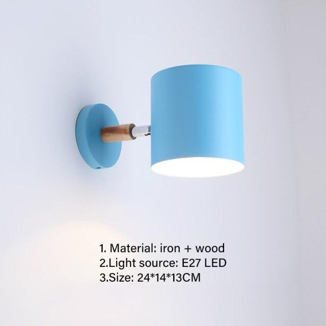 Nordic modern E27 LED wall lamp in various colors, showcasing its adjustable design and modern aesthetic.