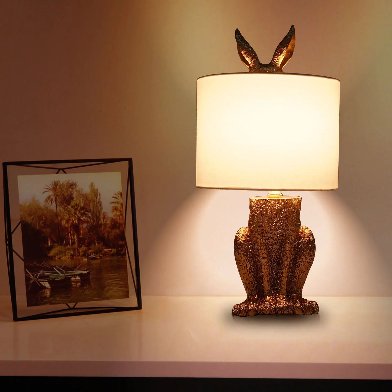 Nordic Modern Resin Rabbit Table Lamp featuring a stylish rabbit design, perfect for indoor decor.