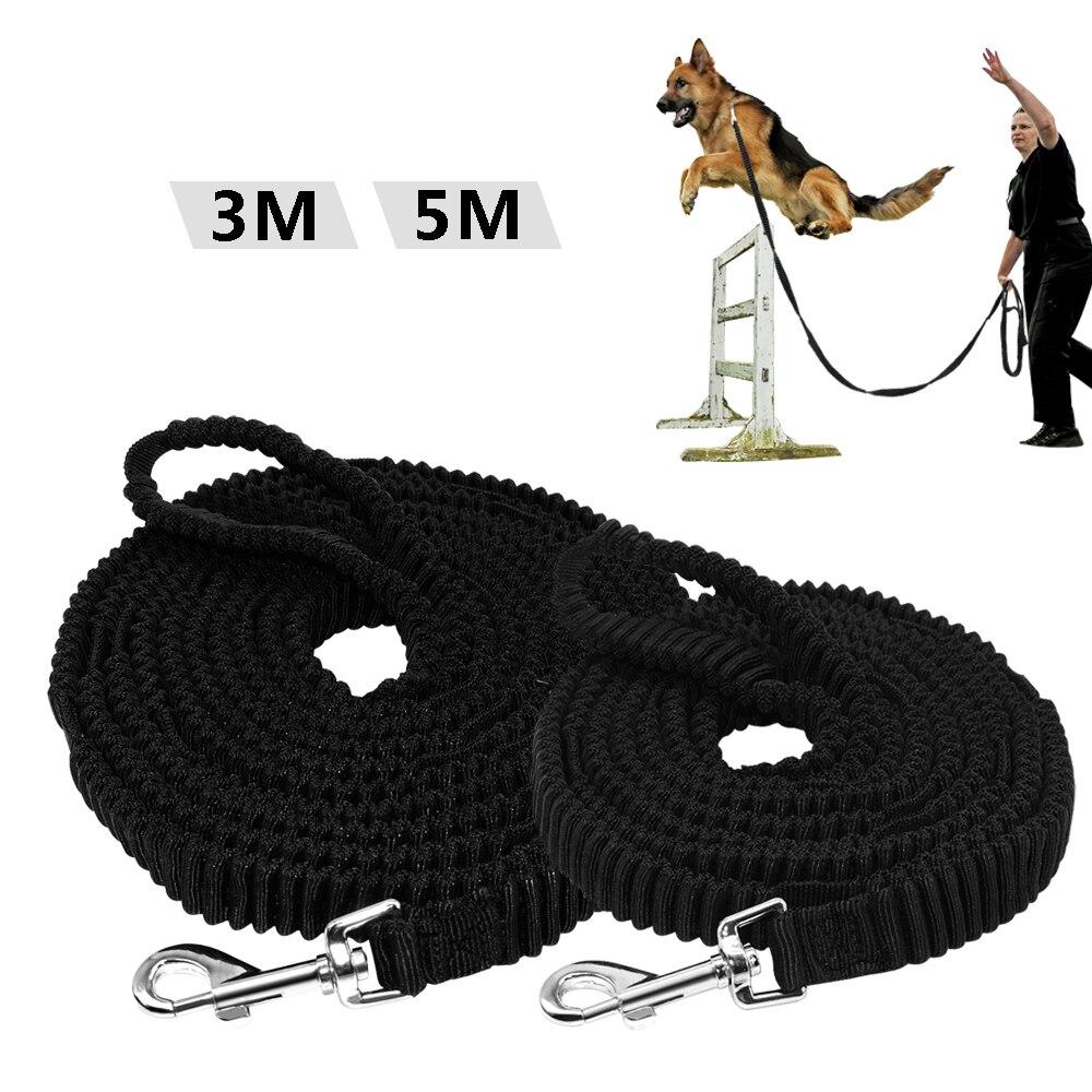 Nylon Dog Tracking Lead in black, featuring an elastic bungee design and non-slip strap, ideal for large dogs.