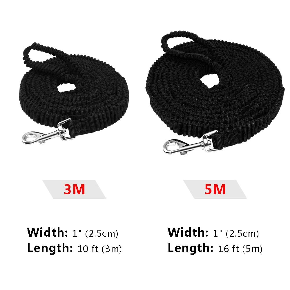 Nylon Dog Tracking Lead in black, featuring an elastic bungee design and non-slip strap, ideal for large dogs.