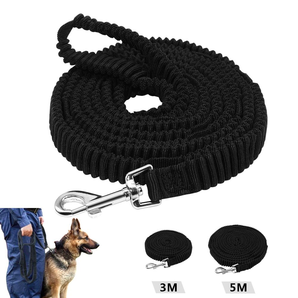 Nylon Dog Tracking Lead in black, featuring an elastic bungee design and non-slip strap, ideal for large dogs.