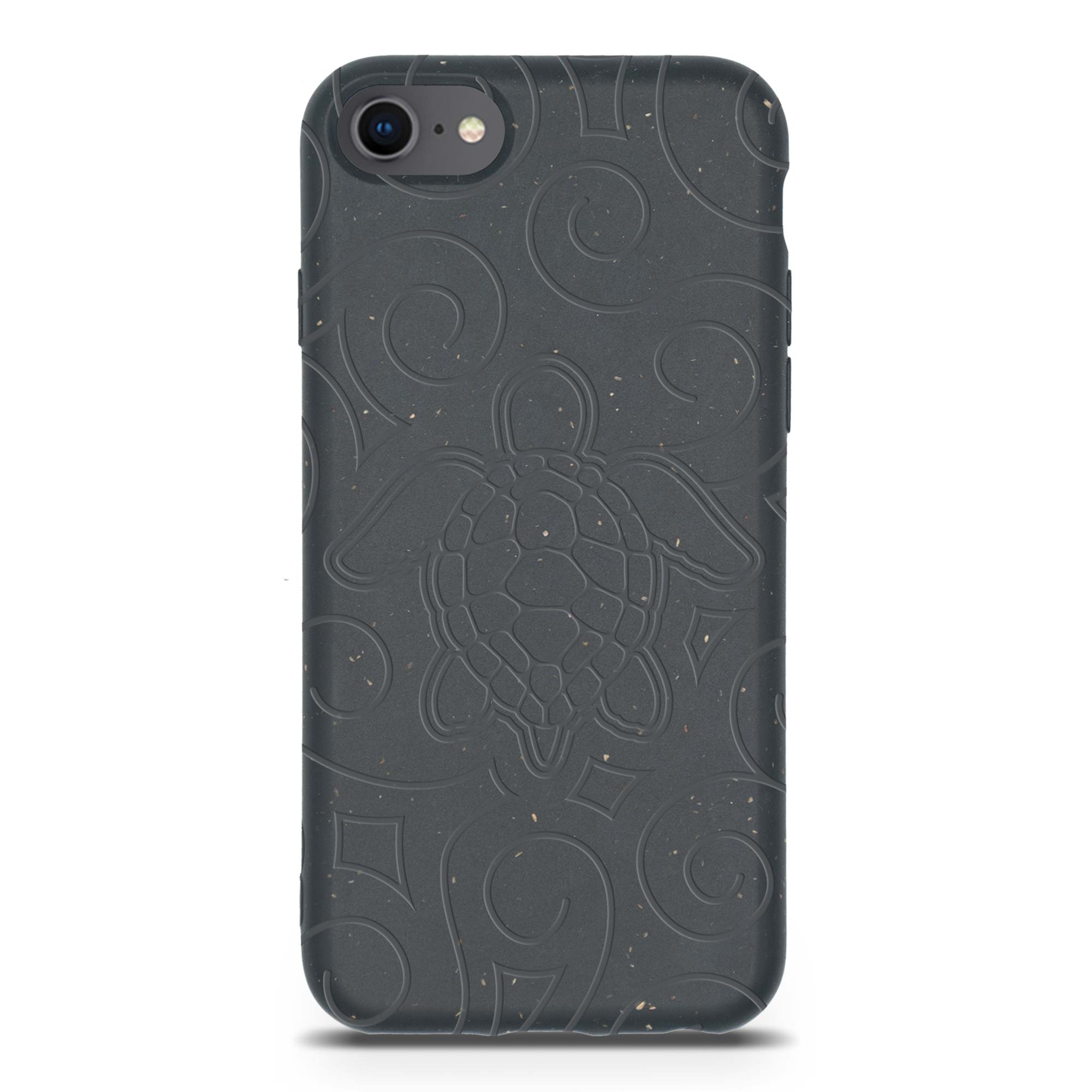 Ocean Turtle biodegradable phone case in ocean blue and black, showcasing its eco-friendly design and texture.