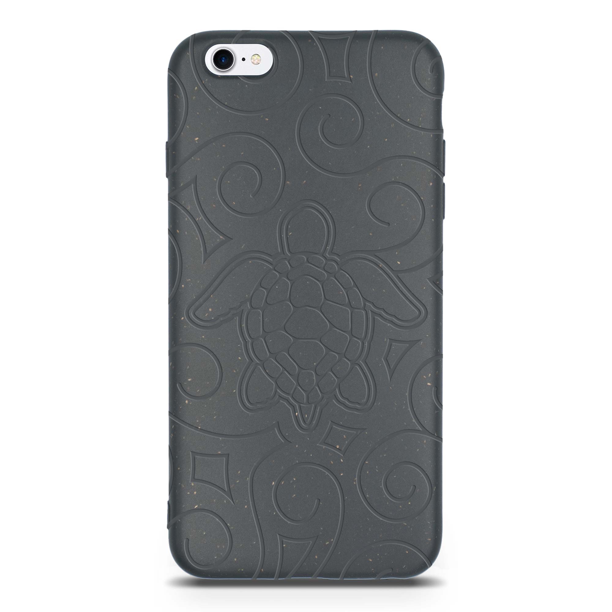 Ocean Turtle biodegradable phone case in ocean blue and black, showcasing its eco-friendly design and texture.