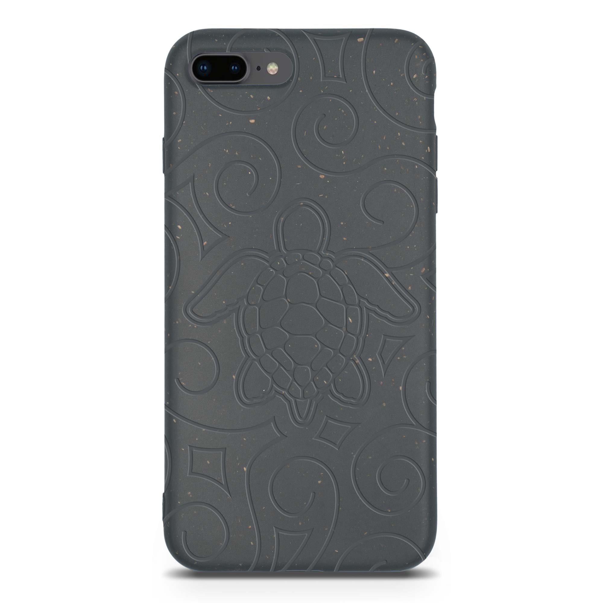 Ocean Turtle biodegradable phone case in ocean blue and black, showcasing its eco-friendly design and texture.