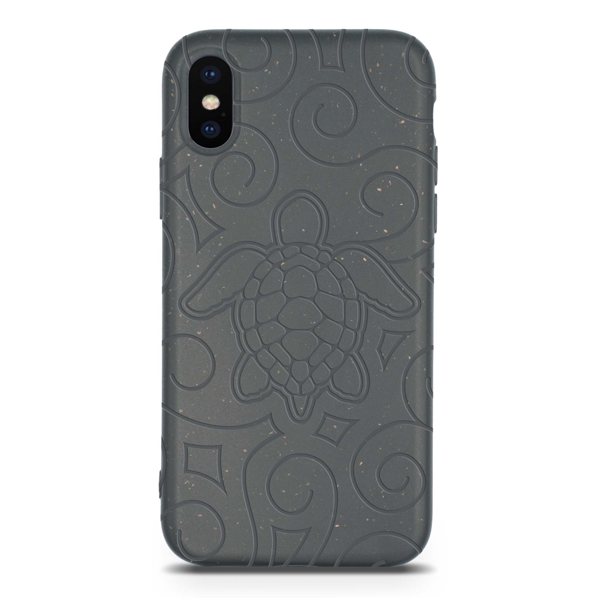 Ocean Turtle biodegradable phone case in ocean blue and black, showcasing its eco-friendly design and texture.