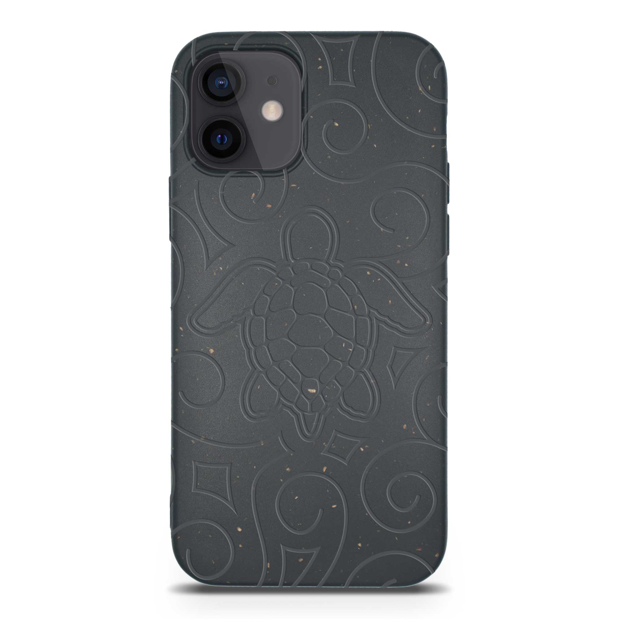 Ocean Turtle biodegradable phone case in ocean blue and black, showcasing its eco-friendly design and texture.