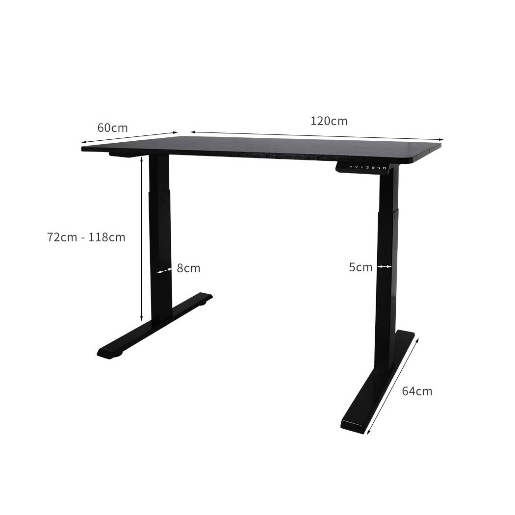 A sleek black motorised electric desk with height adjustment features, showcasing a modern design suitable for any office space.