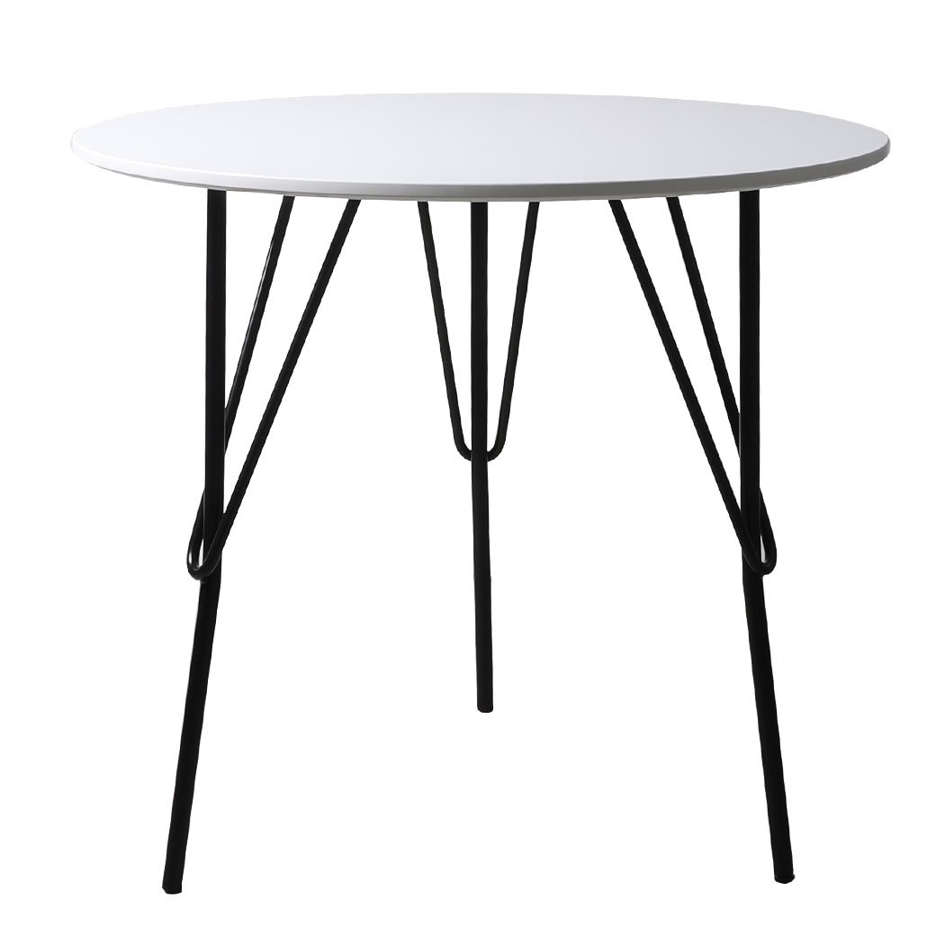 Modern round office meeting table with white MDF top and sturdy steel legs, perfect for home or office use.