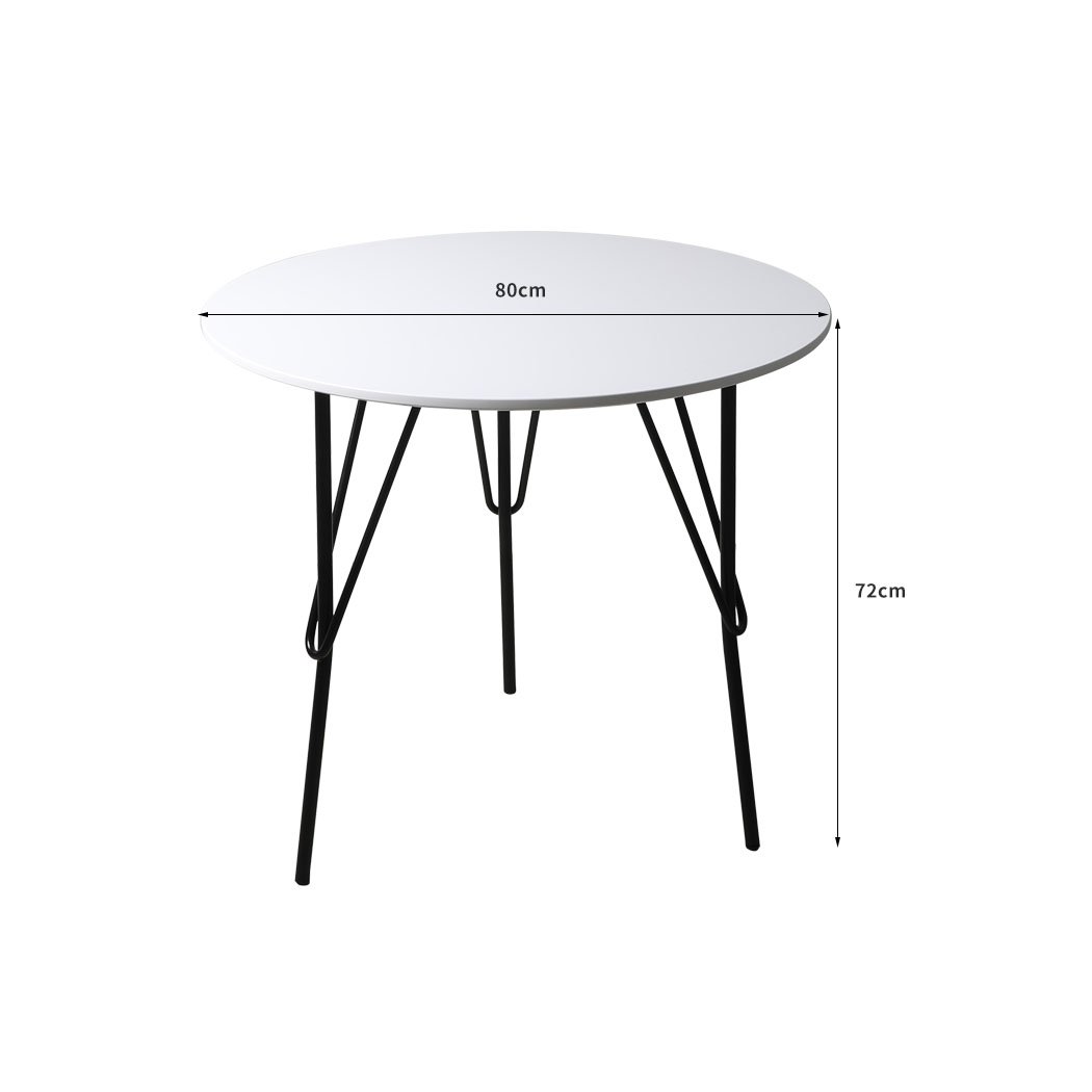 Modern round office meeting table with white MDF top and sturdy steel legs, perfect for home or office use.