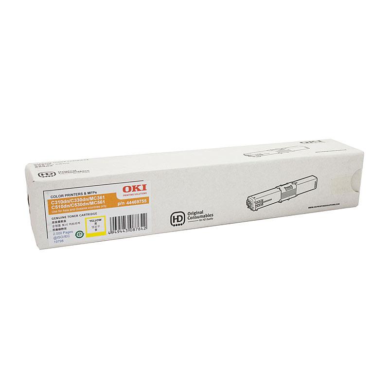 OKI C310DN Yellow Toner cartridge, designed for high-quality printing with vibrant colors.