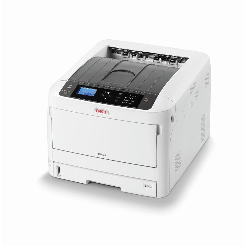 OKI C834NW Colour Laser Printer showcasing its compact design and advanced features for efficient printing.