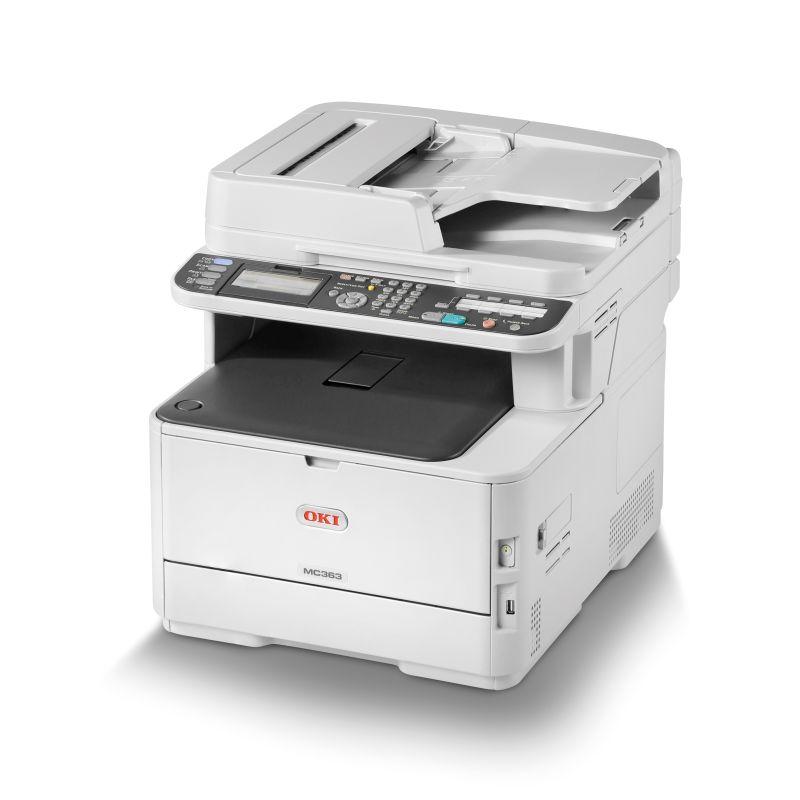 OKI MC363dn Colour MFP showcasing its sleek design and multifunction capabilities.