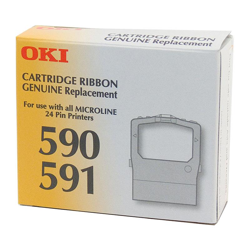 OKI Ribbon 590/591 Series black ribbon cartridges designed for high-quality printing.