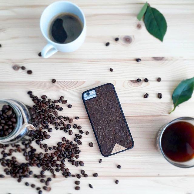 Organic Coffee Phone Case featuring a unique texture and aroma, held by a woman, showcasing its eco-friendly design.