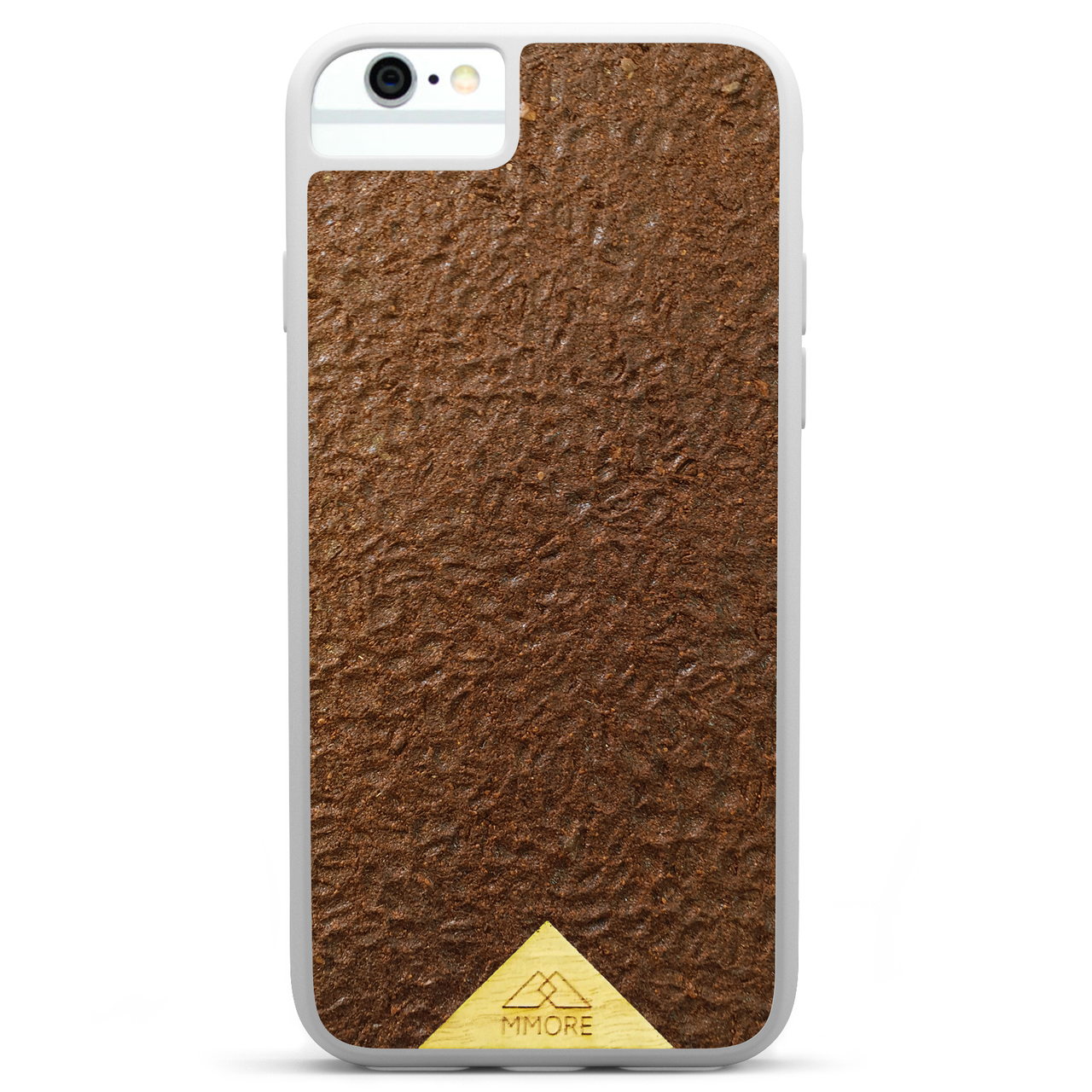 Organic Coffee Phone Case featuring a unique texture and aroma, held by a woman, showcasing its eco-friendly design.