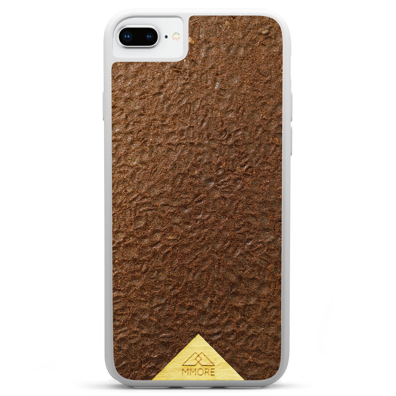 Organic Coffee Phone Case featuring a unique texture and aroma, held by a woman, showcasing its eco-friendly design.