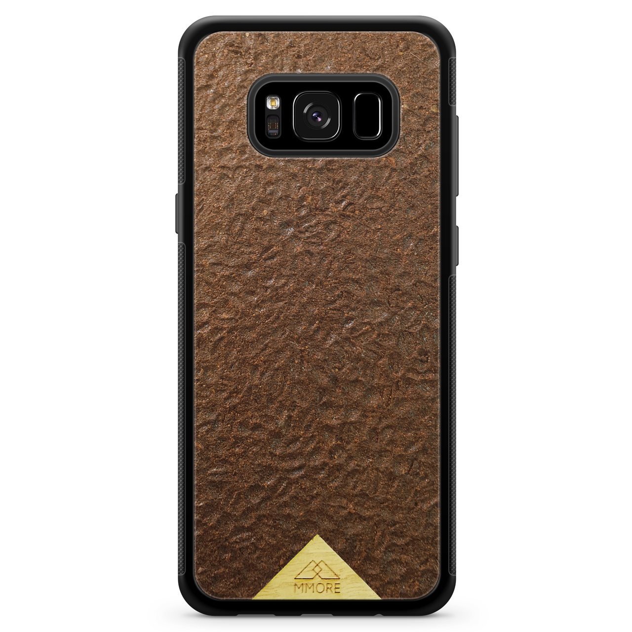 Organic Coffee Phone Case featuring a unique texture and aroma, held by a woman, showcasing its eco-friendly design.