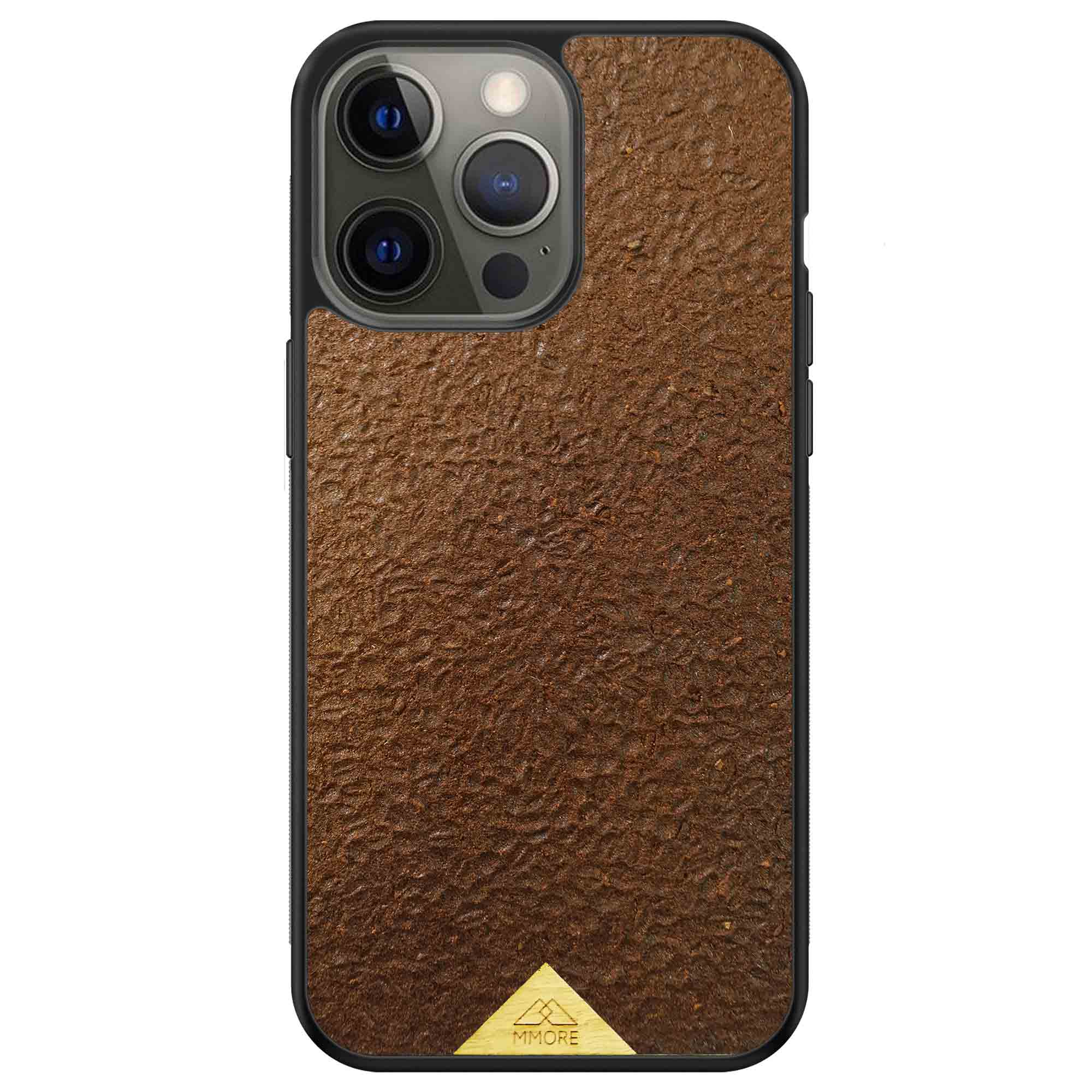 Organic Coffee Phone Case featuring a unique texture and aroma, held by a woman, showcasing its eco-friendly design.