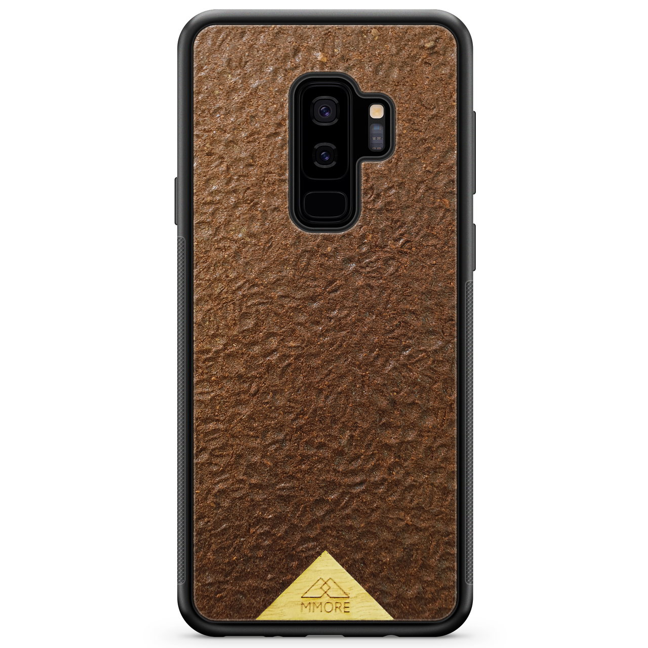 Organic Coffee Phone Case featuring a unique texture and aroma, held by a woman, showcasing its eco-friendly design.