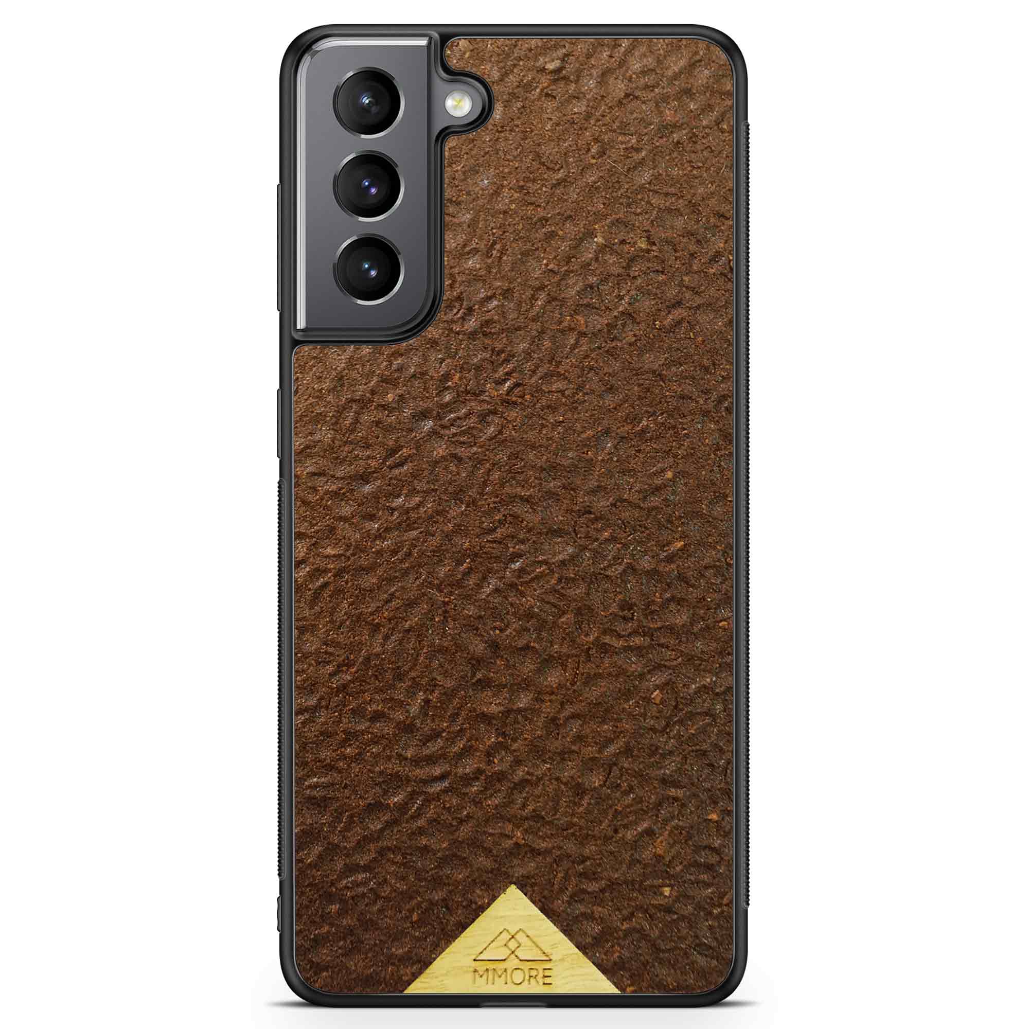 Organic Coffee Phone Case featuring a unique texture and aroma, held by a woman, showcasing its eco-friendly design.