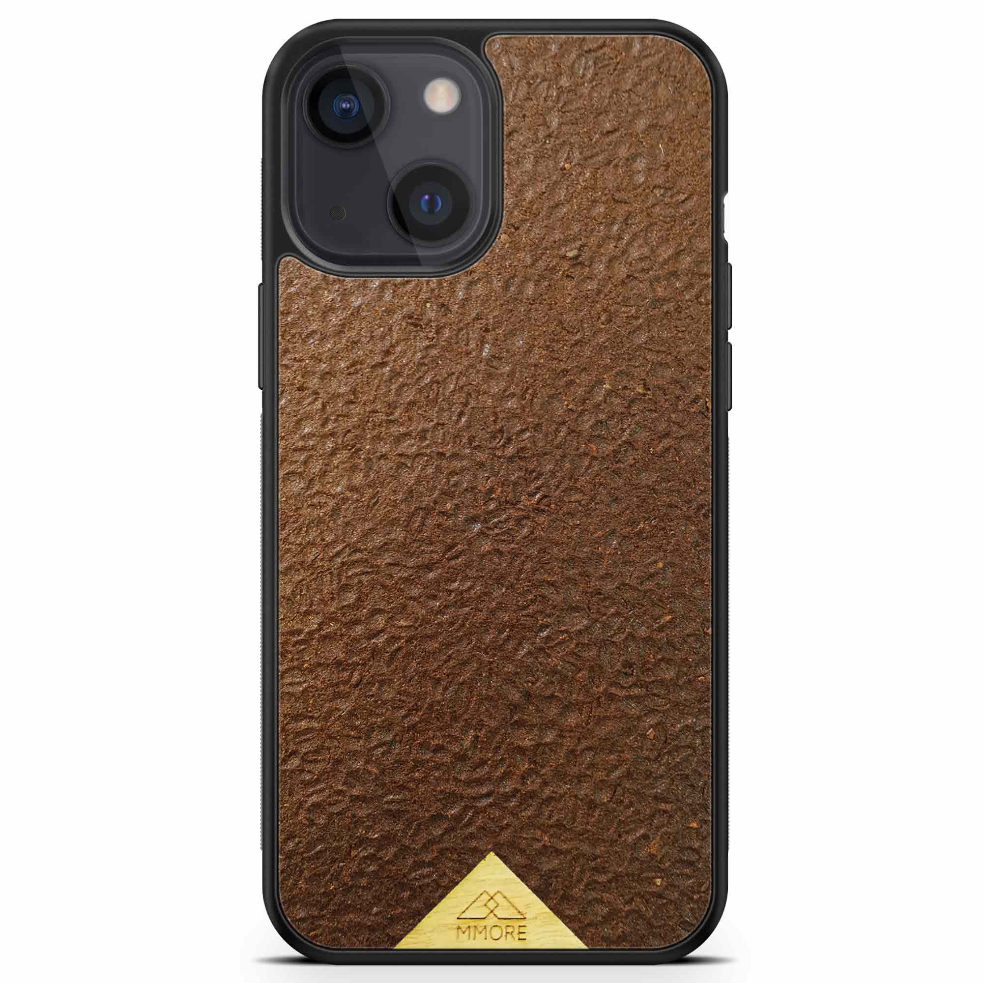 Organic Coffee Phone Case featuring a unique texture and aroma, held by a woman, showcasing its eco-friendly design.