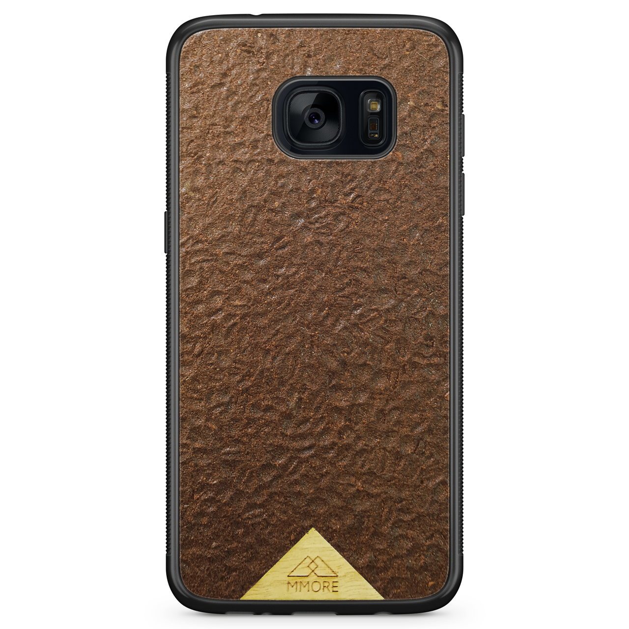 Organic Coffee Phone Case featuring a unique texture and aroma, held by a woman, showcasing its eco-friendly design.