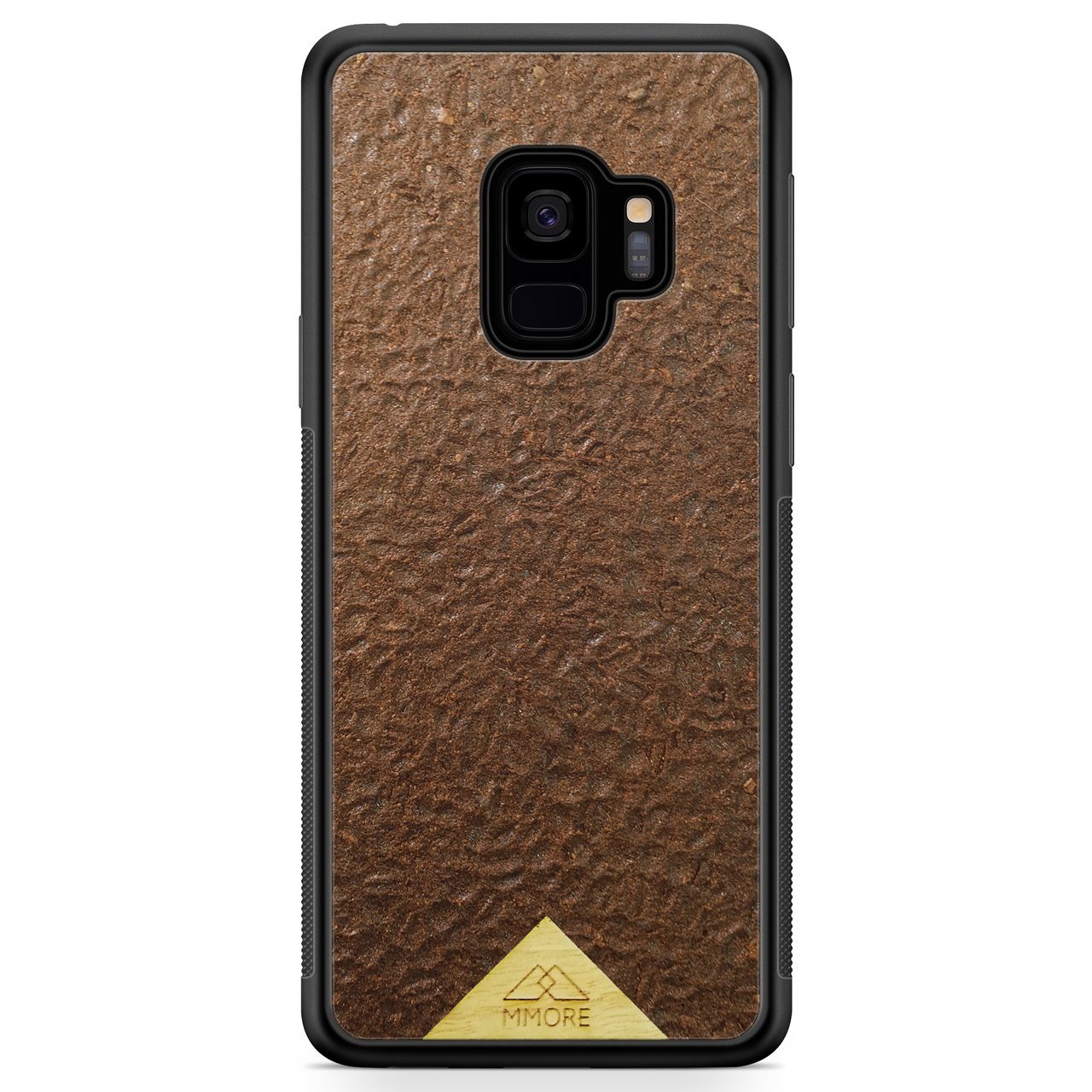 Organic Coffee Phone Case featuring a unique texture and aroma, held by a woman, showcasing its eco-friendly design.