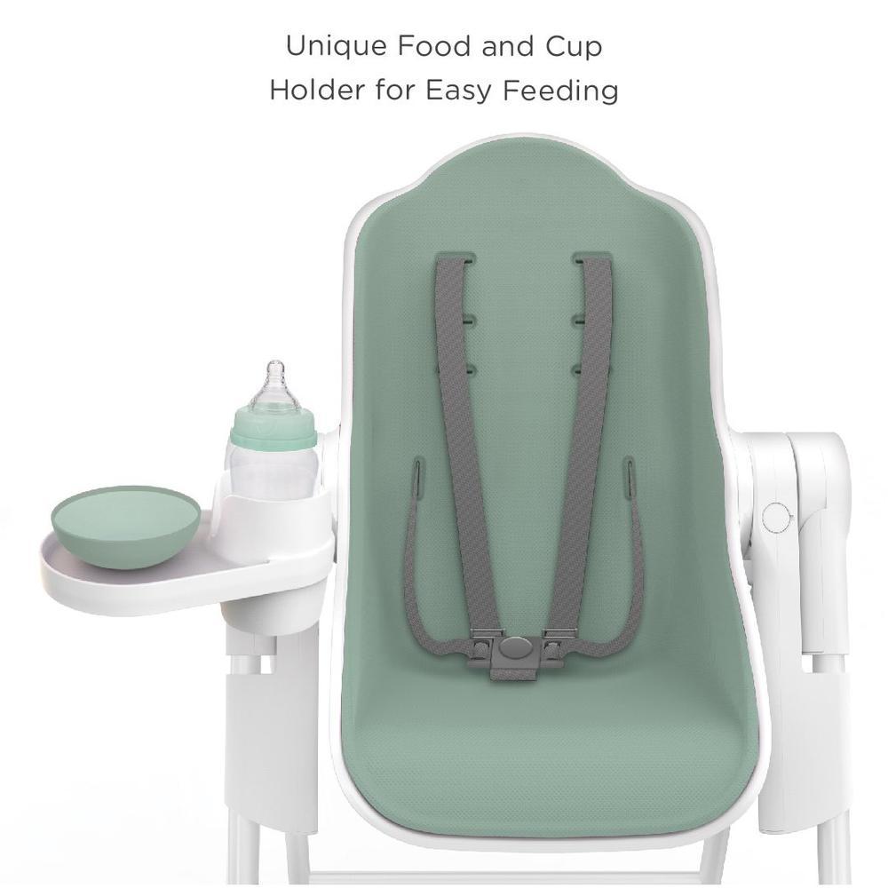 Oribel Cocoon Baby High Chair in slate color, showcasing its ergonomic design and adjustable features for infants and toddlers.