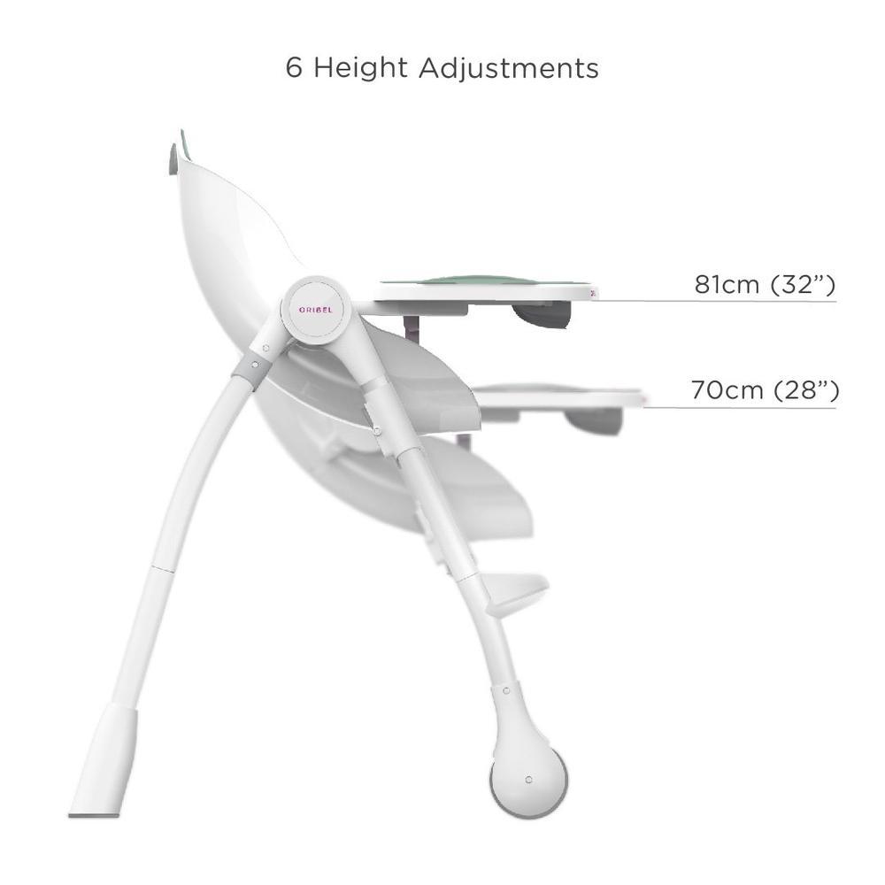 Oribel Cocoon Baby High Chair in slate color, showcasing its ergonomic design and adjustable features for infants and toddlers.