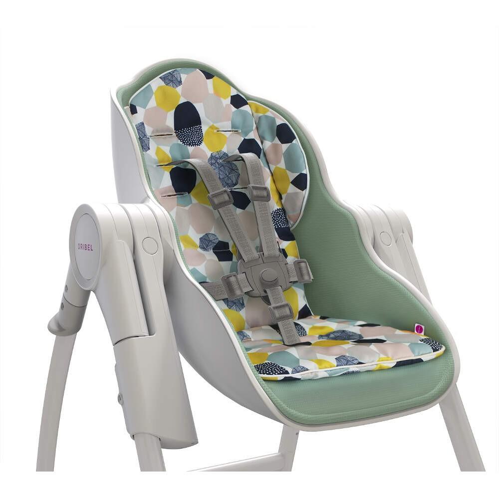 Oribel Cocoon Baby Highchair Seat Liner in vibrant multi-colour, showcasing plush padding and stylish design for comfort.