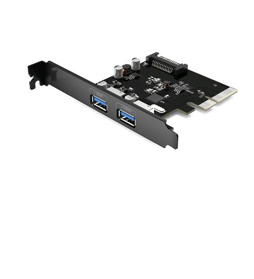 ORICO 2 Port USB3.1 PCI-E Adapter with dual Type-A ports, compact design, and high-speed data transfer capabilities.