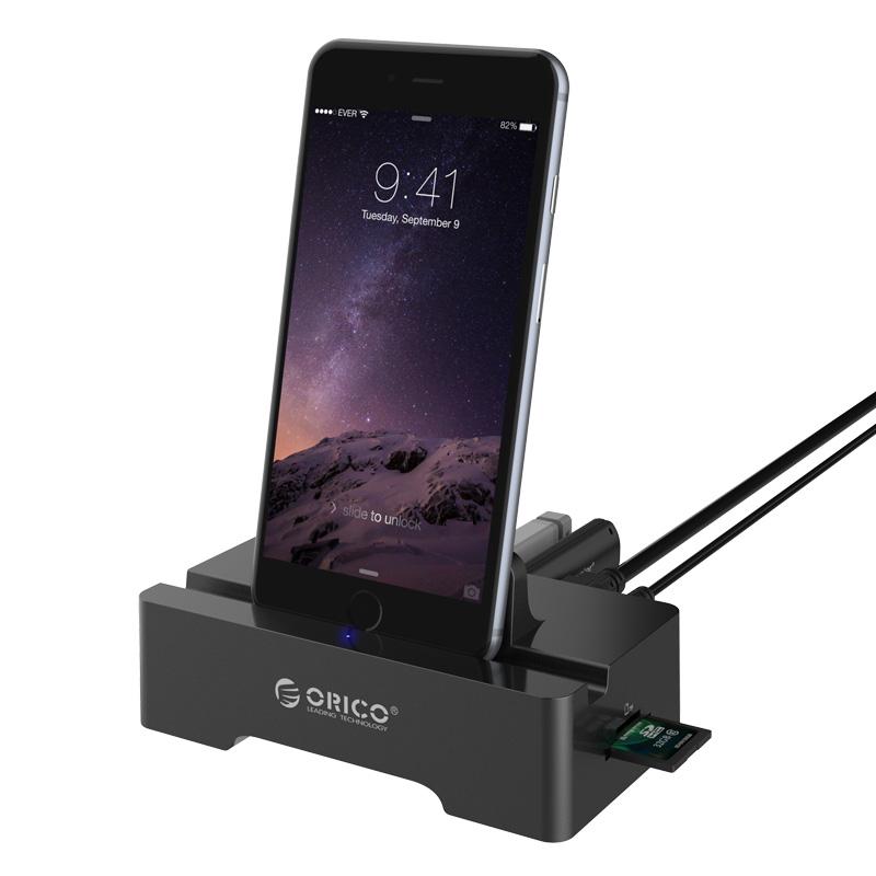 ORICO 3 Port USB2.0 Docking Station with SD and TF card support, featuring three USB ports and a compact design.