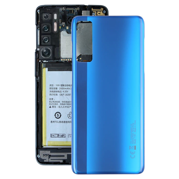 Original blue battery back cover for TCL 20 5G models T781, T781K, and T781H, showcasing its sleek design and perfect fit.