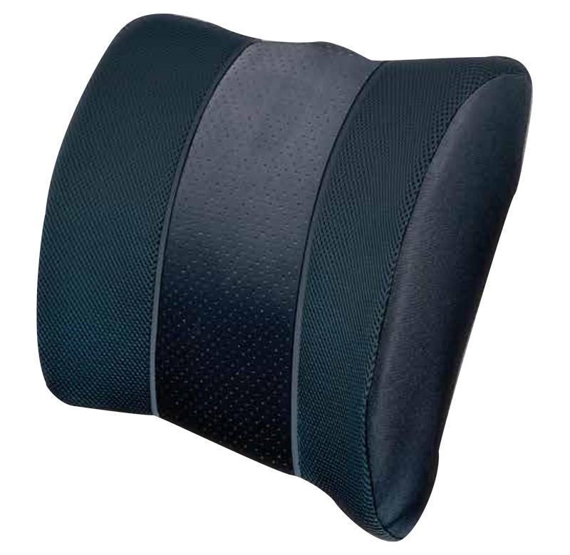 Orthopaedic PVC Back Support Cushion designed for office chairs and cars, featuring a contoured shape and leathered appearance.