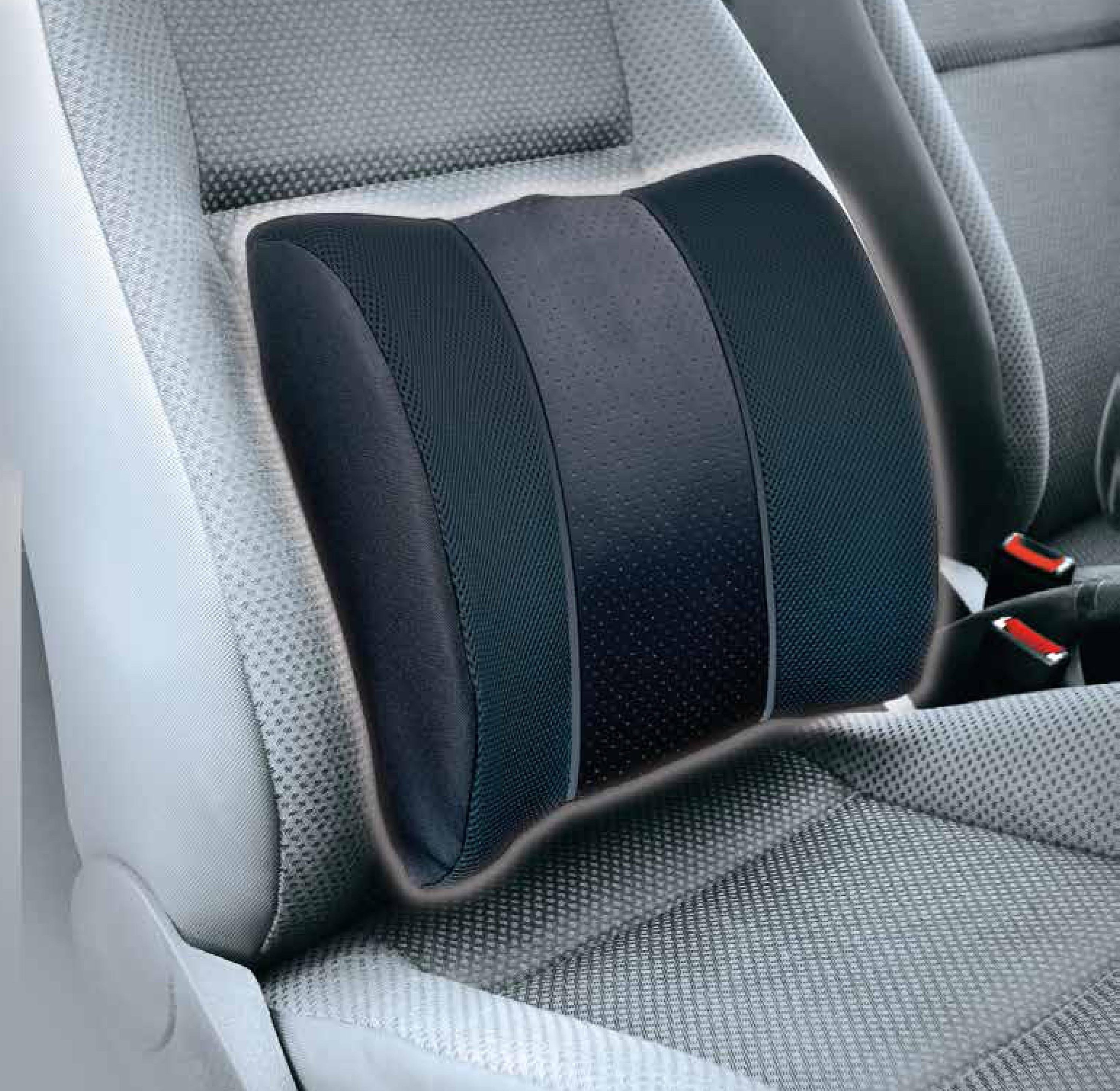 Orthopaedic PVC Back Support Cushion designed for office chairs and cars, featuring a contoured shape and leathered appearance.