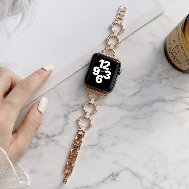 O-shaped Chain Metal Watch Band for Apple Watch, showcasing its elegant design and metal finish.