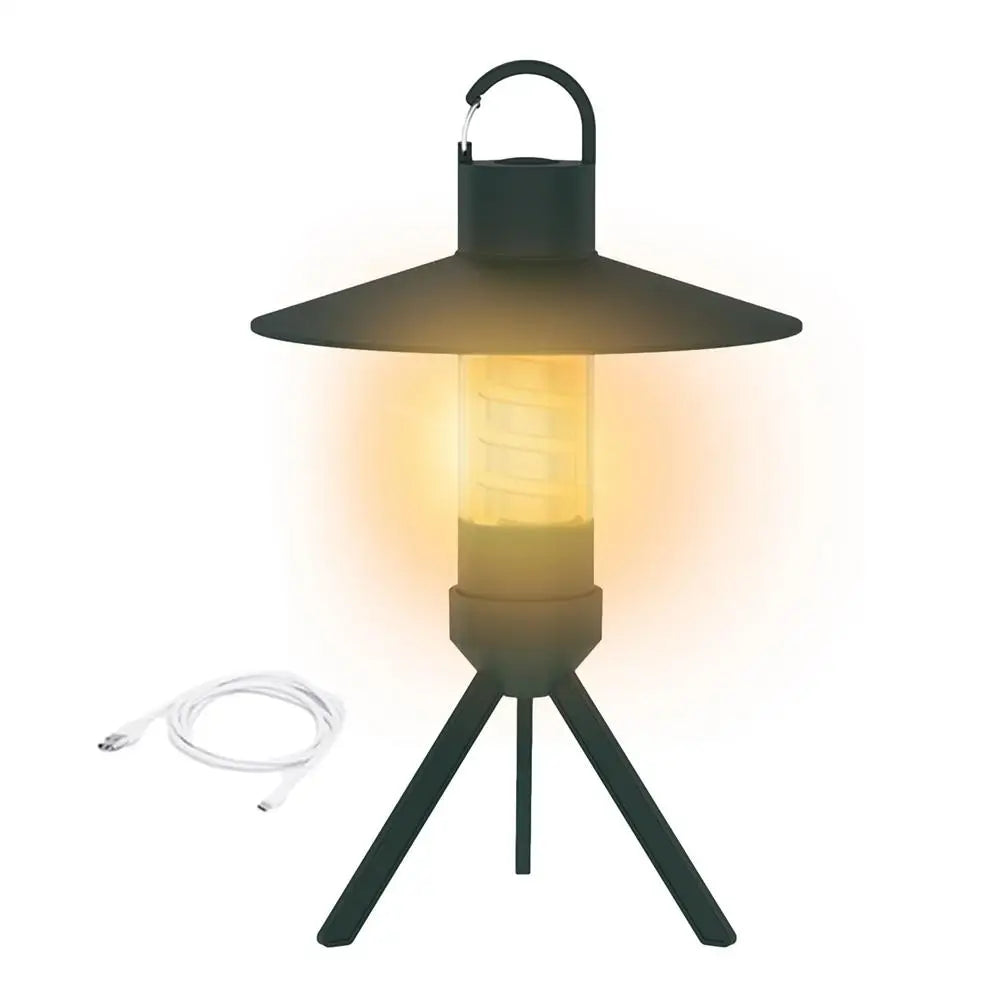 USB rechargeable outdoor camping light with detachable lampshade and tripod, designed for versatile illumination.