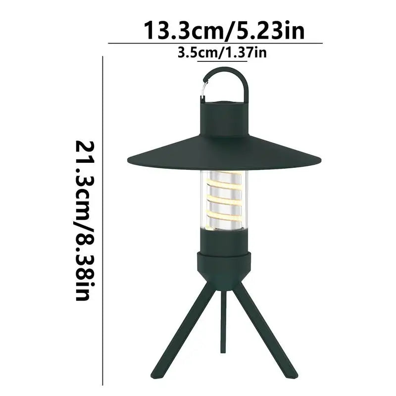 USB rechargeable outdoor camping light with detachable lampshade and tripod, designed for versatile illumination.