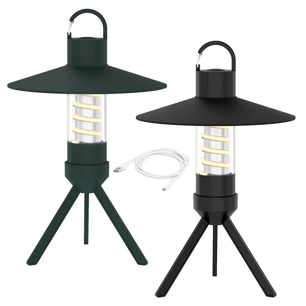 USB rechargeable outdoor camping light with detachable lampshade and tripod, designed for versatile illumination.