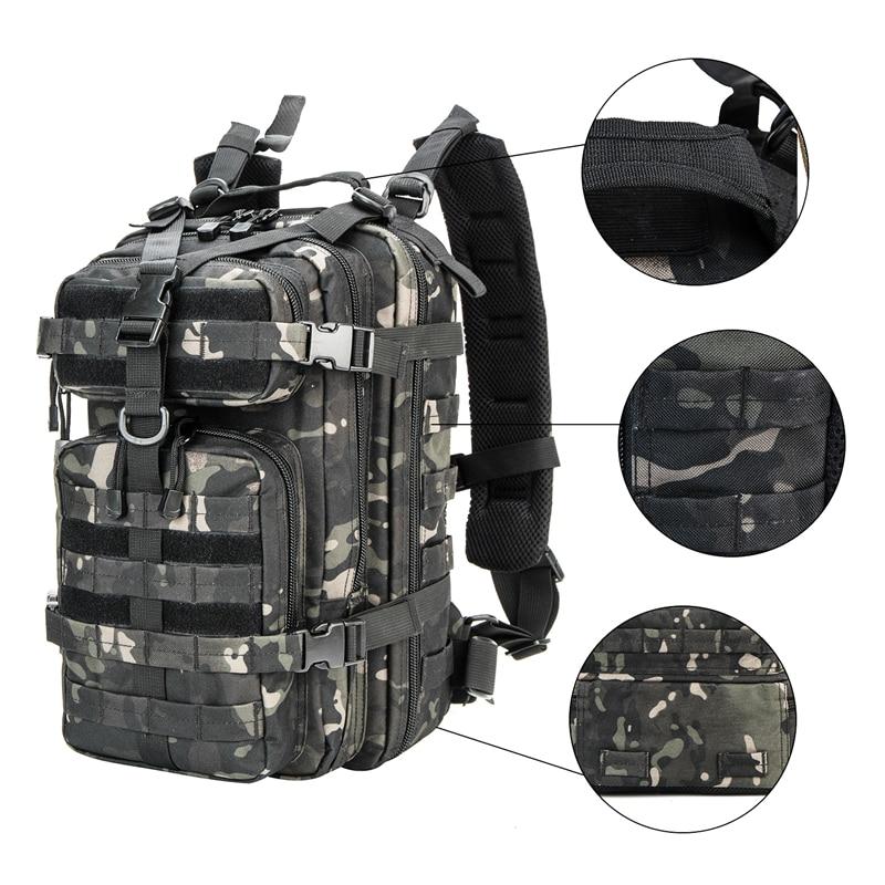 Outdoor Military Rucksack made of 1000D nylon, showcasing its waterproof design and tactical features, ideal for camping and hiking.