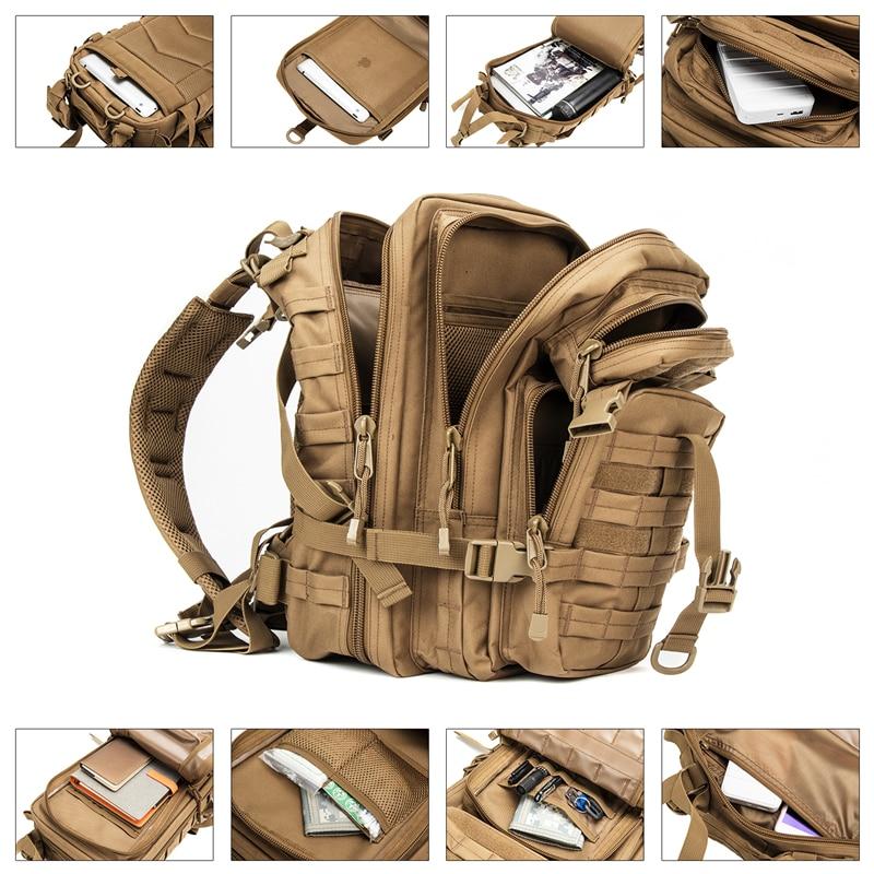 Outdoor Military Rucksack made of 1000D nylon, showcasing its waterproof design and tactical features, ideal for camping and hiking.