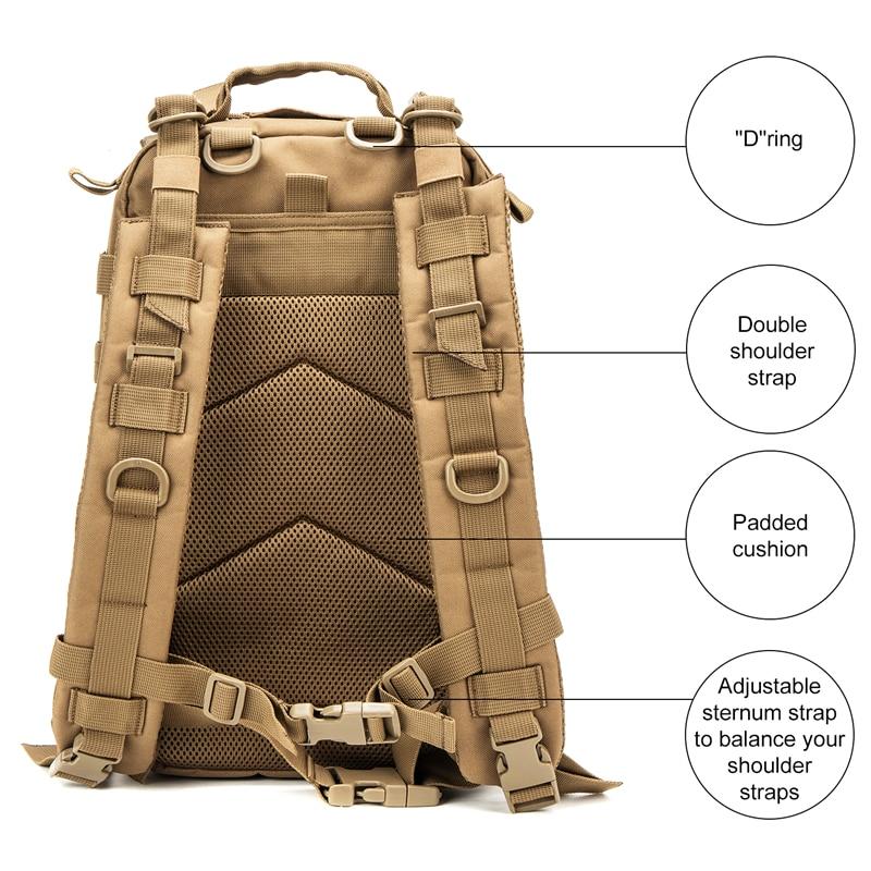 Outdoor Military Rucksack made of 1000D nylon, showcasing its waterproof design and tactical features, ideal for camping and hiking.