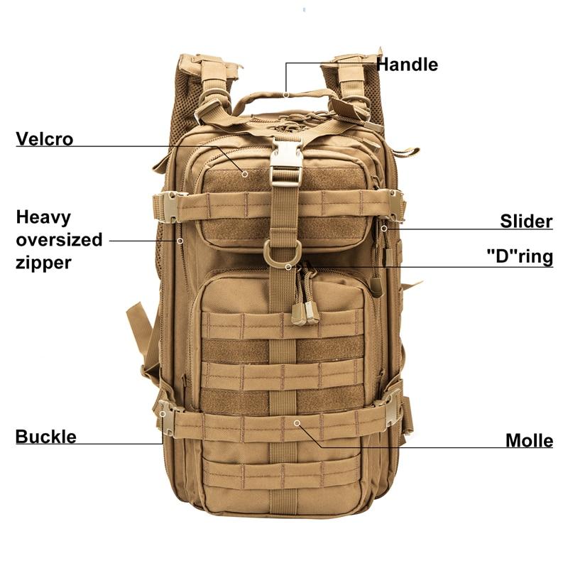 Outdoor Military Rucksack made of 1000D nylon, showcasing its waterproof design and tactical features, ideal for camping and hiking.