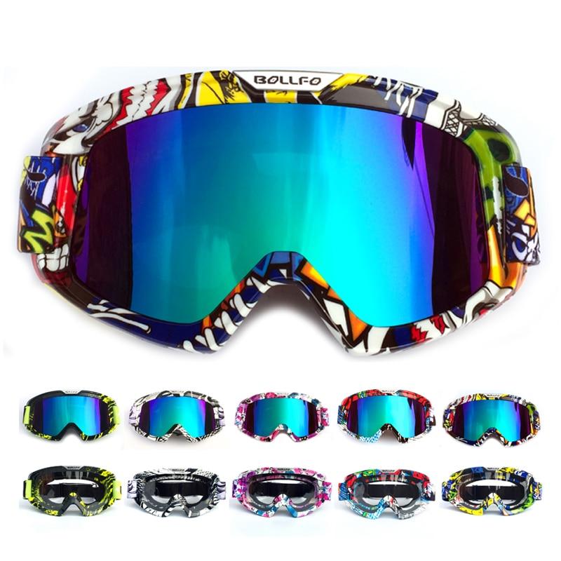 Outdoor Motorcycle Goggles with UV400 protection, designed for cycling, skiing, and off-road sports, featuring a multi-colored frame and anti-glare lenses.