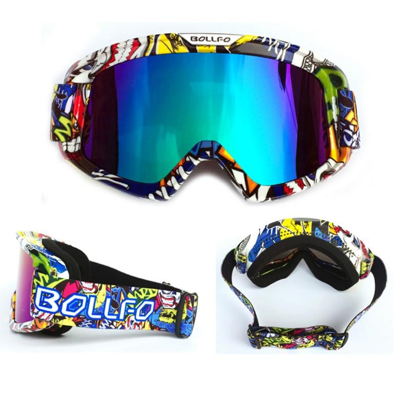 Outdoor Motorcycle Goggles with UV400 protection, designed for cycling, skiing, and off-road sports, featuring a multi-colored frame and anti-glare lenses.